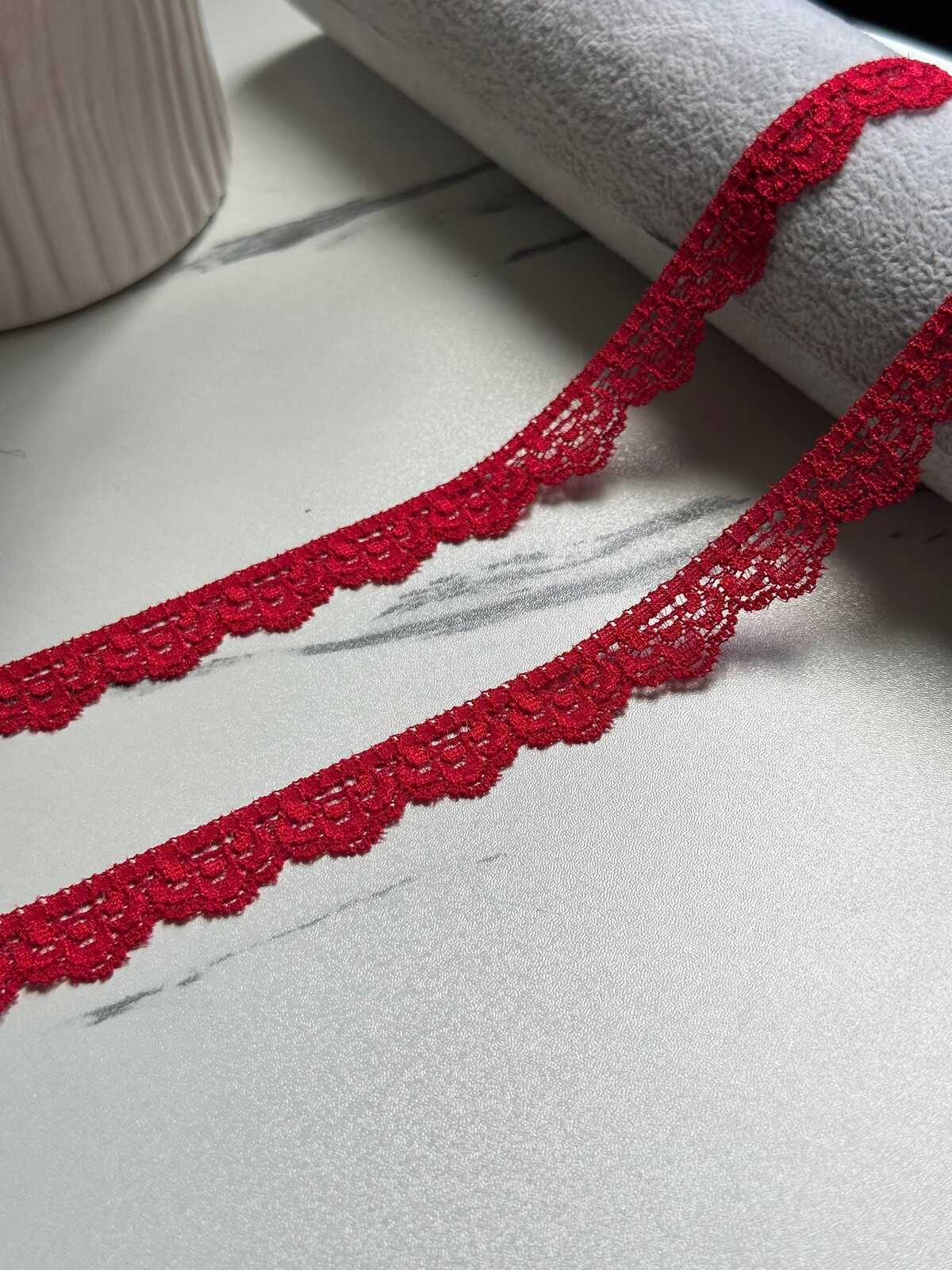 10yds  Red Stretch Lace Trim by Yard, 0.6" Narrow Elastic Ribbon, Coquette Y2K Lace, Lingerie Lace, DIY Sewing Craft, Retail Wholesale