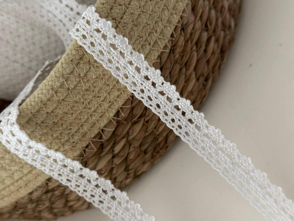 5Yds Non-Stretch 0.6" White Cotton Crochet Lace Trim, Vintage Craft Wholesale