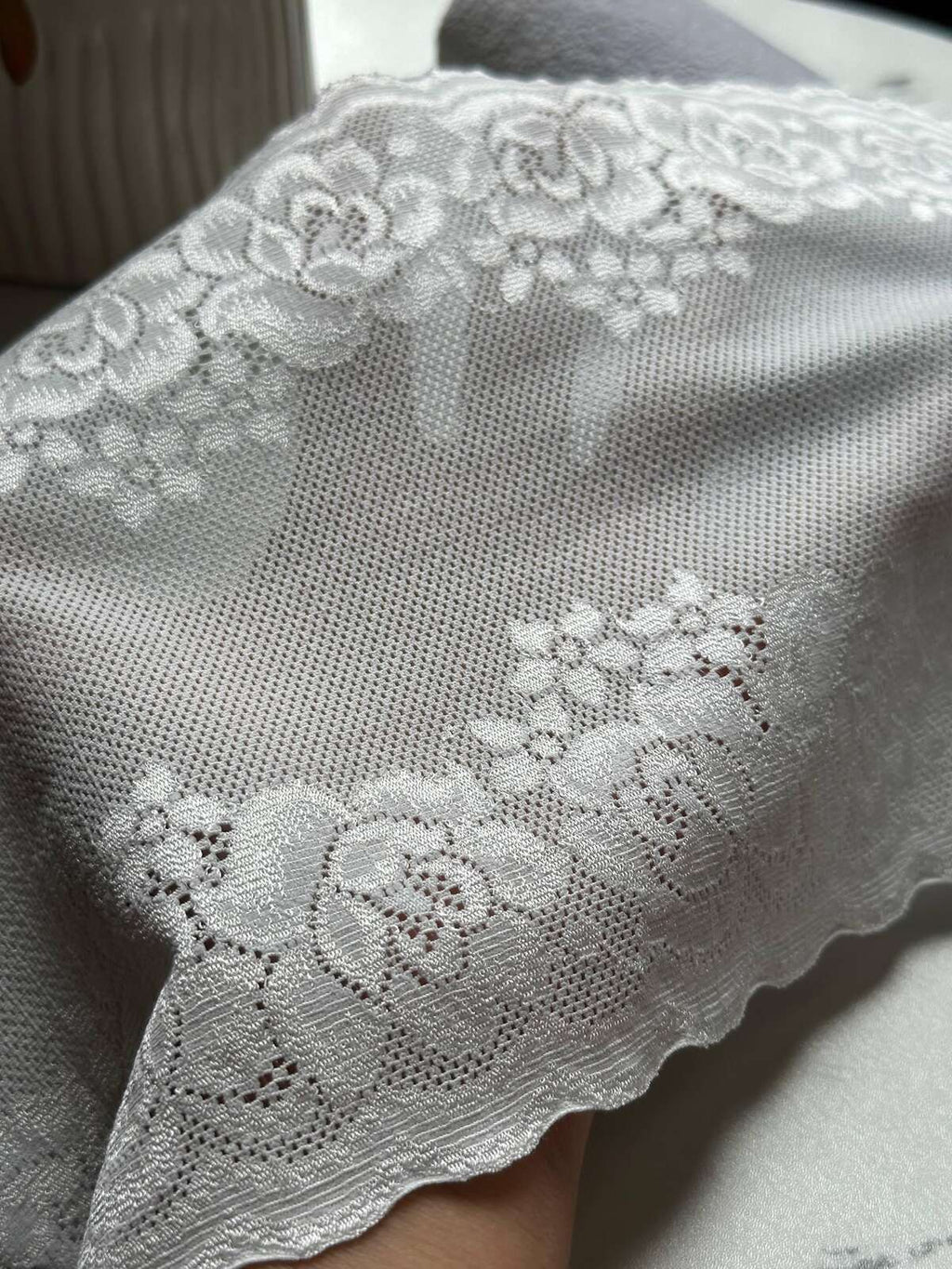 Japanese Off White Rose Wide Stretch Lace Trim by Yard, Bridal Wedding Garter Robe Scalloped Panel, 7", Retail Wholesale Bulk