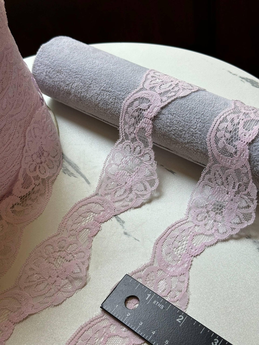 10yds Dusty Mauve Pink Floral Scalloped Non Stretch Lace Trim by the Yard, Wavy Edge Galloon Ribbon for Apparel Crafts, 1.85"  Wholesale