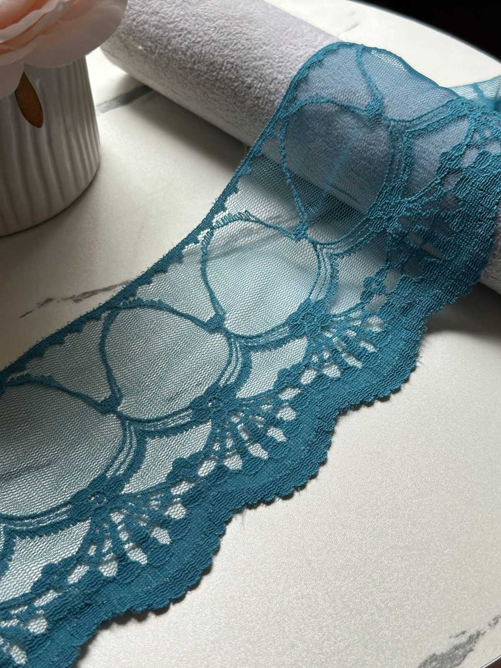 Ultra Soft Deep Teal Blue Scalloped Non-Stretch Lace Trim by the Yard, Wide Tulle Net Ribbon for Sewing Crafts, 4", Retail Wholesale Bulk