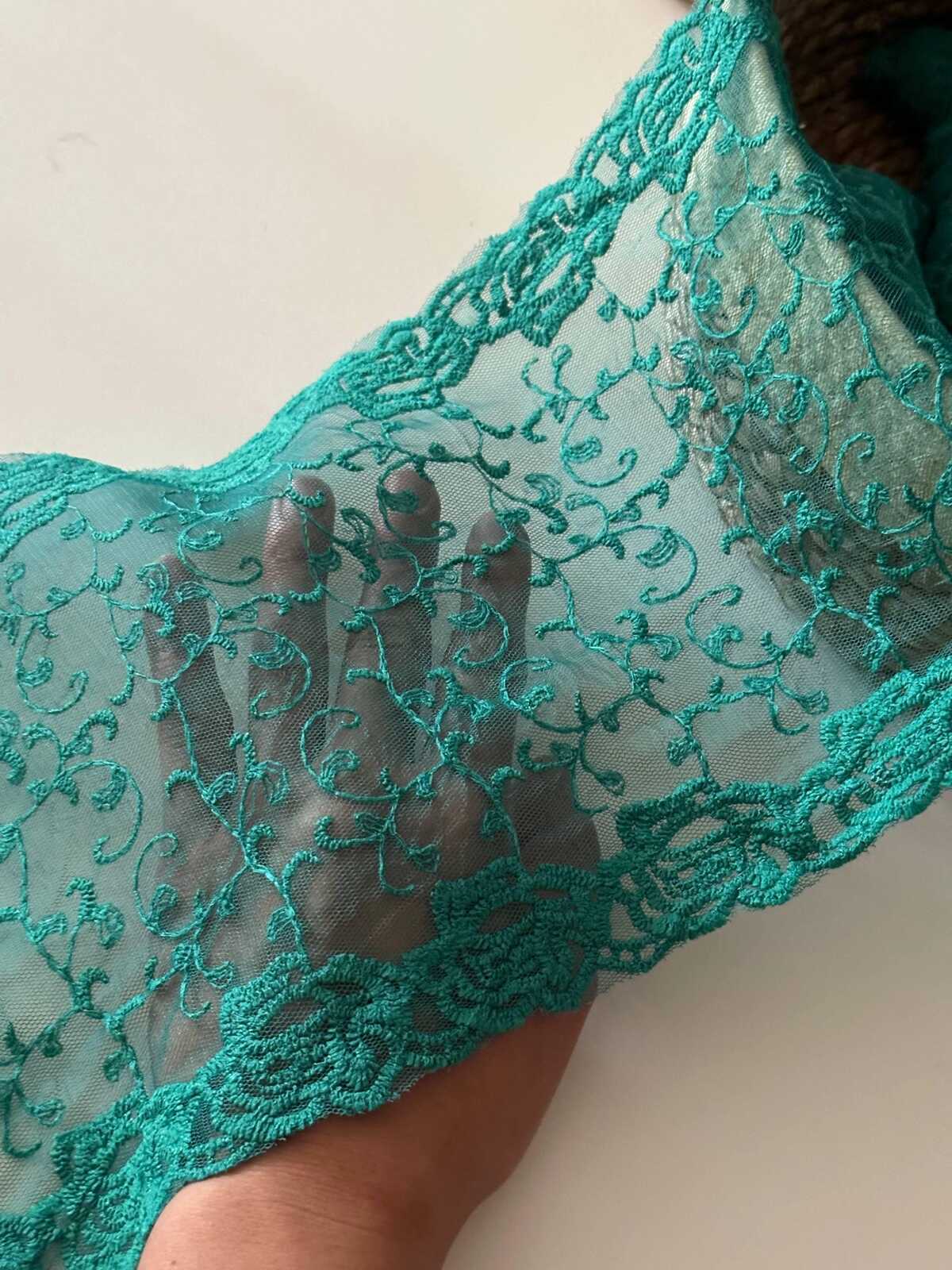 3Yds Teal Green Embroidered Lace, 7.2" Wide Cotton Trim, Bulk Clearance Coquette Y2K Lace, Garment Trim, DIY Sewing, Retail Wholesale