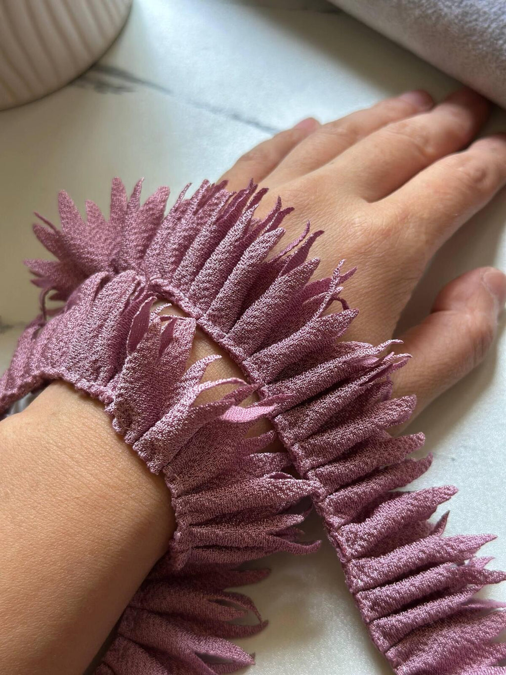 Dusty Mauve Pleated Fringe Trim by Yard, Pleated Ribbon, Soft Skin Friendly Coquette Craft Supply, 1", Retail Wholesale Bulk