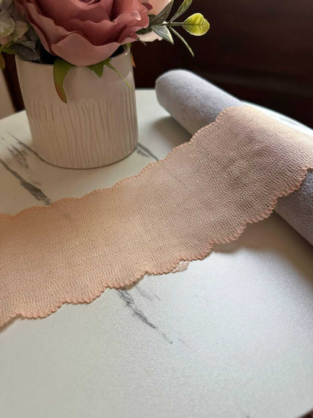 Nude Peach Stretch Mesh Lace Trim by the Yard, Wide Ribbon for Baby Headband Scrunchies Pleated Skirt, 3.5"