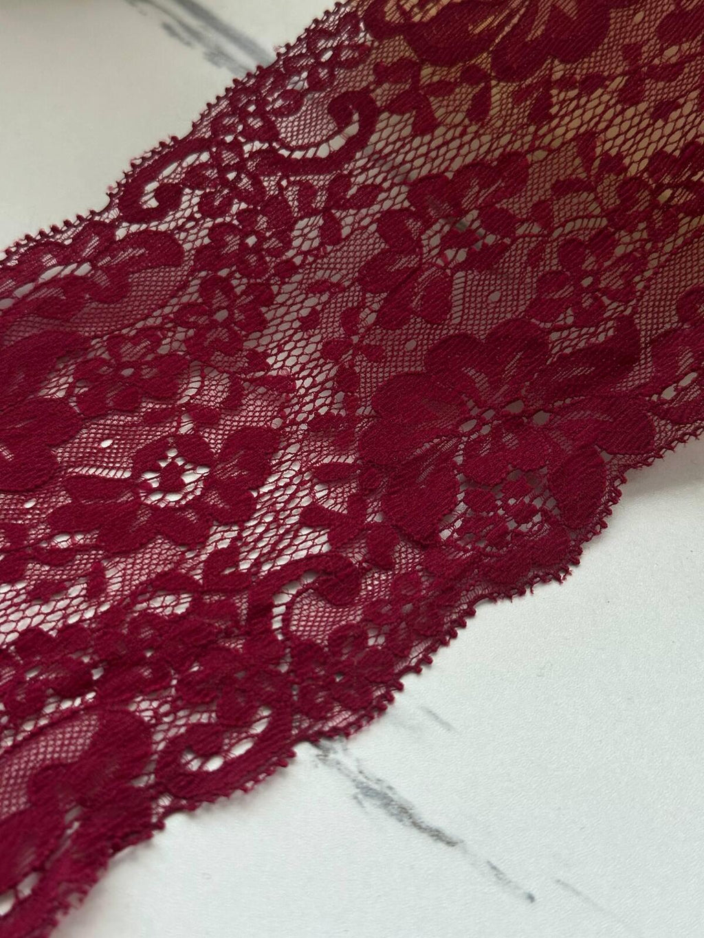 3Yds Non-Stretch 4.1" Burgundy Red Floral Scalloped Rigid Mesh Lace Trim