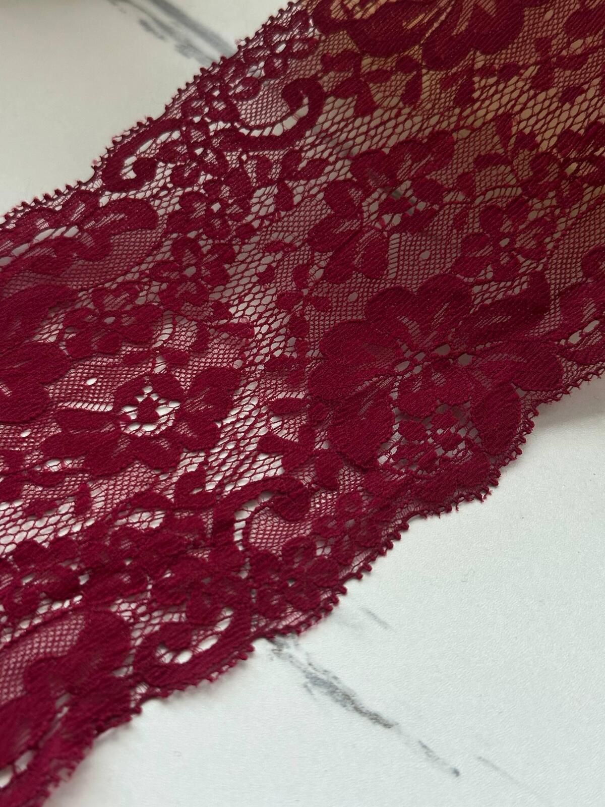 3Yds Non-Stretch 4.1" Burgundy Red Floral Scalloped Rigid Mesh Lace Trim