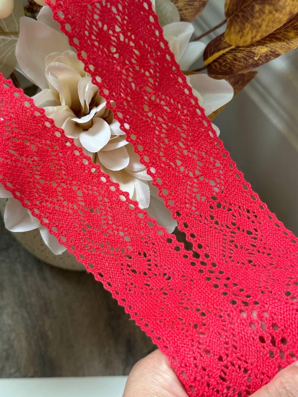 Watermelon Coral Red Crochet Cotton Lace Trim by Yard, Openwork Ribbon, Coquette Craft Supply, 1.5", Retail Wholesale Bulk