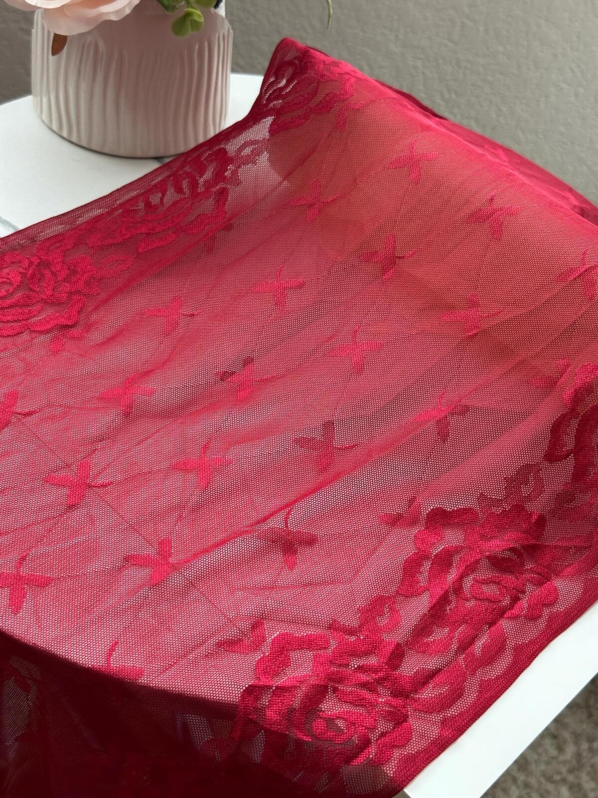 2Yds Stretch 11.6" Crimson Red Floral Cross Mesh Elastic Lace Trim Wholesale