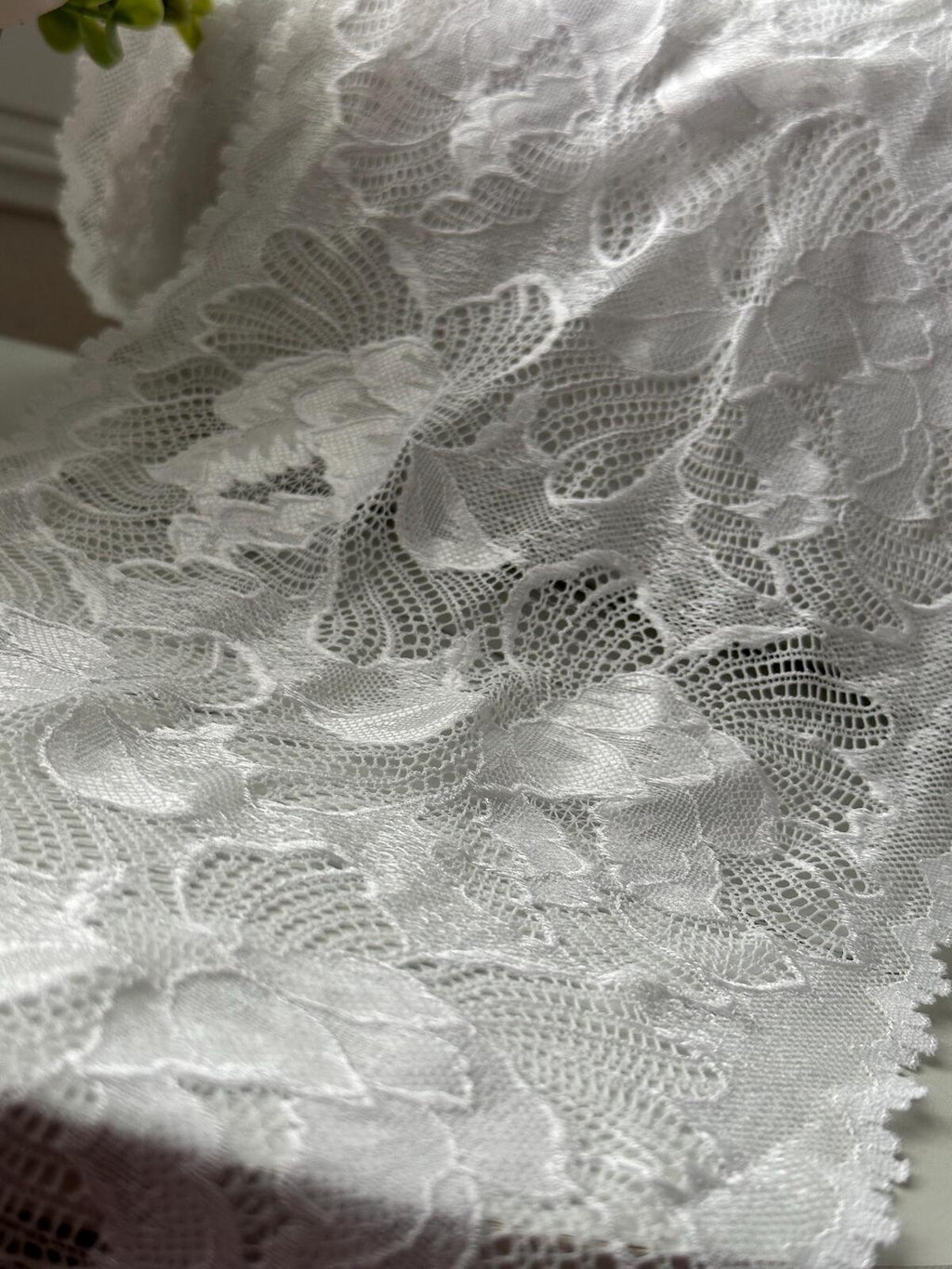 3Yds  Stretch 8.5" White Textured Two-Tone Effect Wide Stretch Lace Wholesale