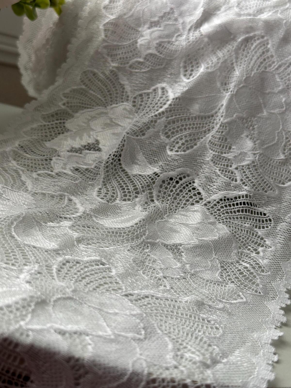 3Yds  Stretch 8.5" White Textured Two-Tone Effect Wide Stretch Lace Wholesale