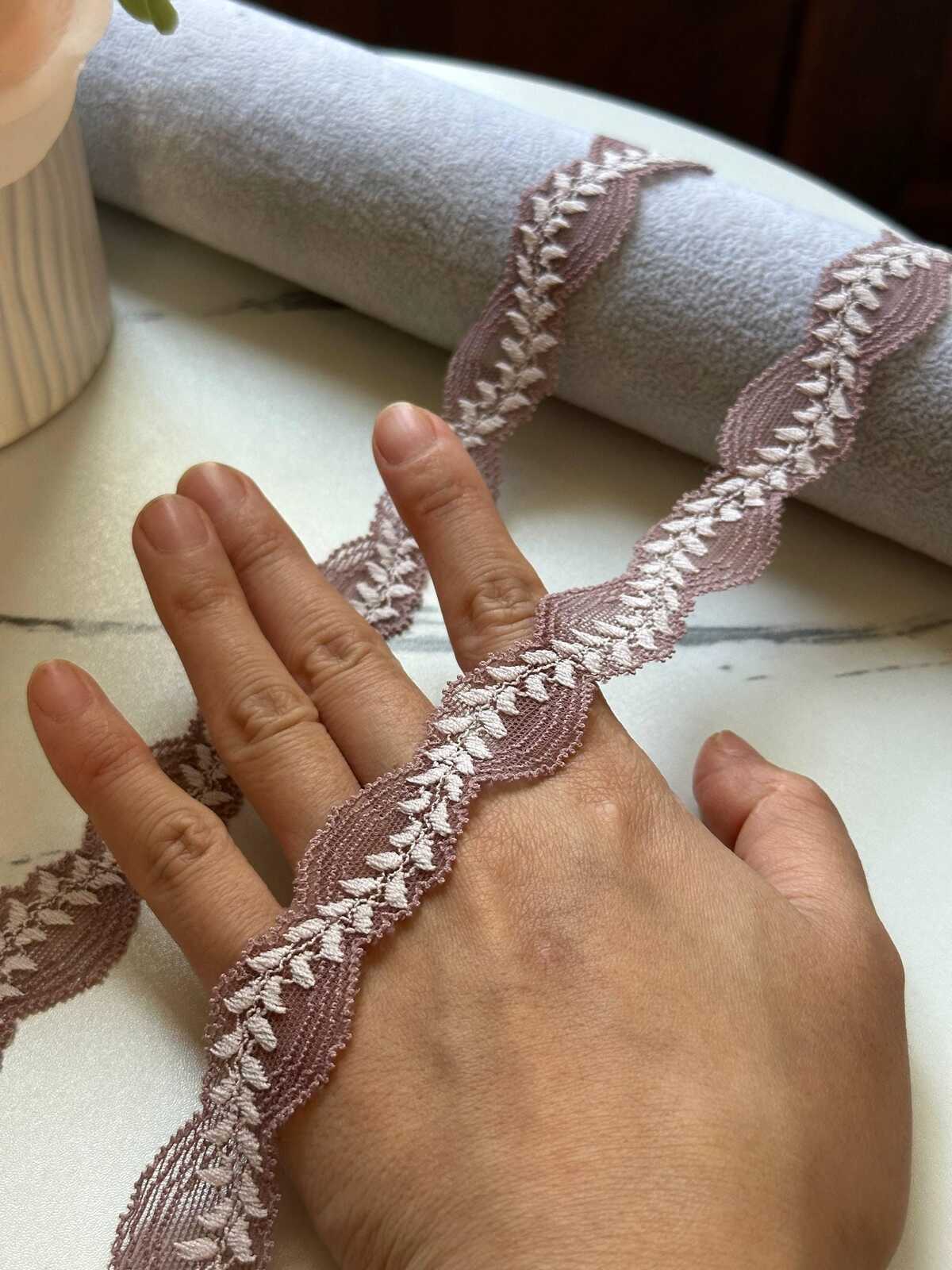 10yds  Dusty Mauve Leaf Lace Trim, 0.9" Vine Ribbon, Bulk Clearance Coquette Y2K Lace, Lingerie Lace, DIY Sewing, Retail Wholesale