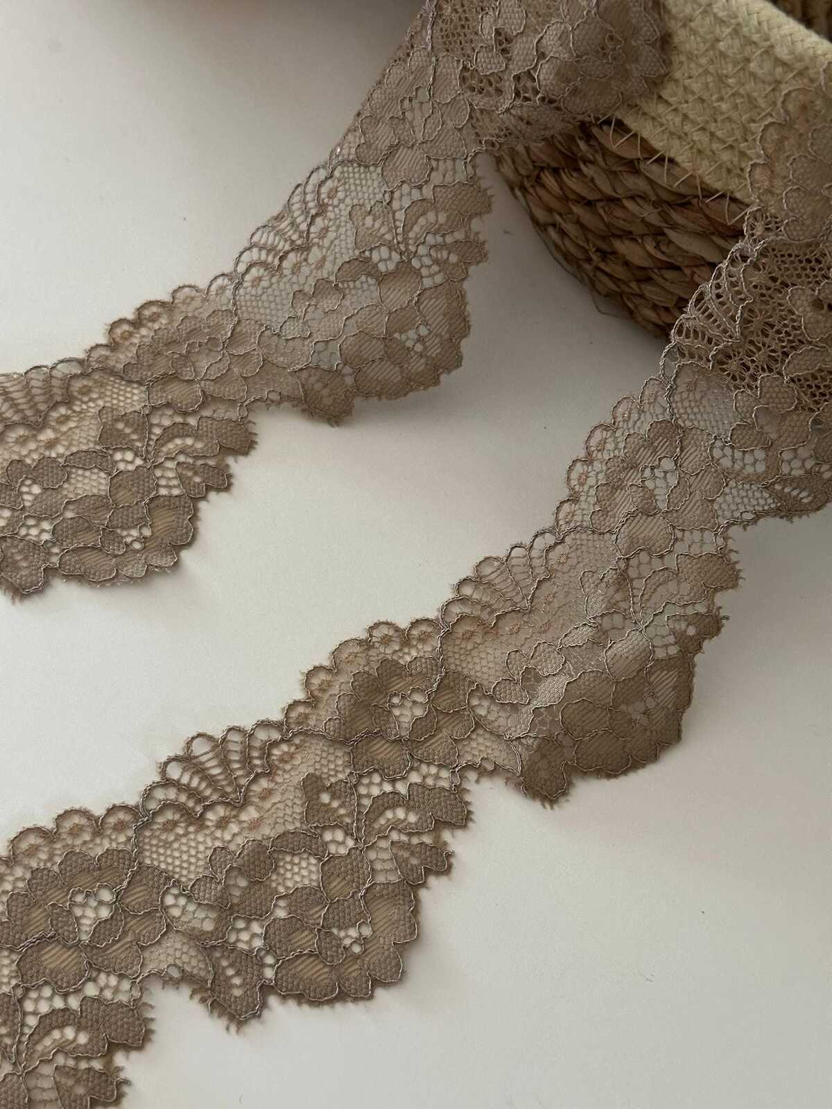 10yds Taupe Floral Stretch Lace, 2" Elastic Ribbon, Bulk Clearance Coquette Y2K Lace, Lingerie Lace, DIY Sewing, Retail Wholesale