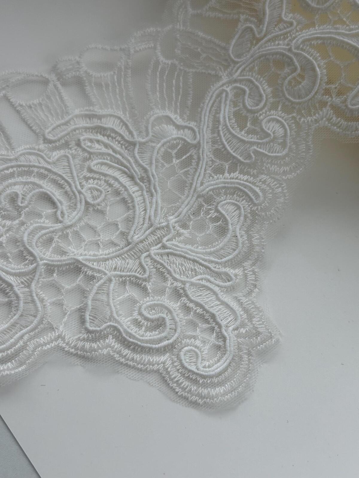1Yd Non-Stretch 6" Off-White Corded Embroidery Bridal Mesh Lace Wholesale