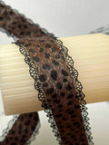 Leopard Print Mohair Faux Fur Black Lace Trim Symmetrical Scalloped Eyelash Ribbon for Y2K Grunge Lingerie Crafts Sewing, 1.25"