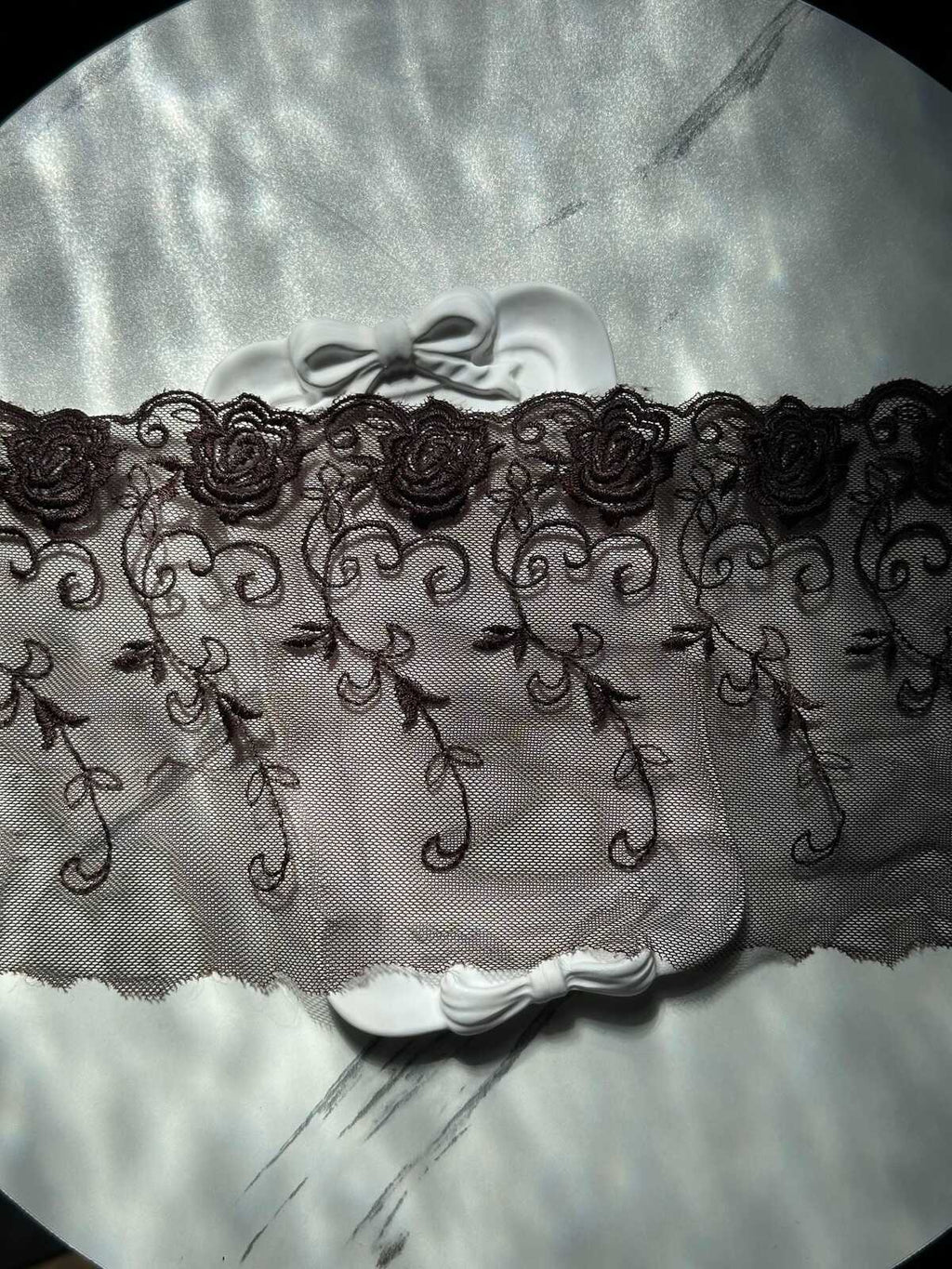 Espresso Brown Rose Embroidered Tulle Mesh Lace Trim by the Yard, Soft Wide Sheer Floral Ribbon for Lingerie Bridal Veil, 6"