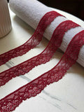10yds Soft Crimson Wine Floral Stretch Eyelash Lace Trim by the Yard, Narrow Scalloped Elastic Ribbon for Crafts, 1", Retail Wholesale Bulk