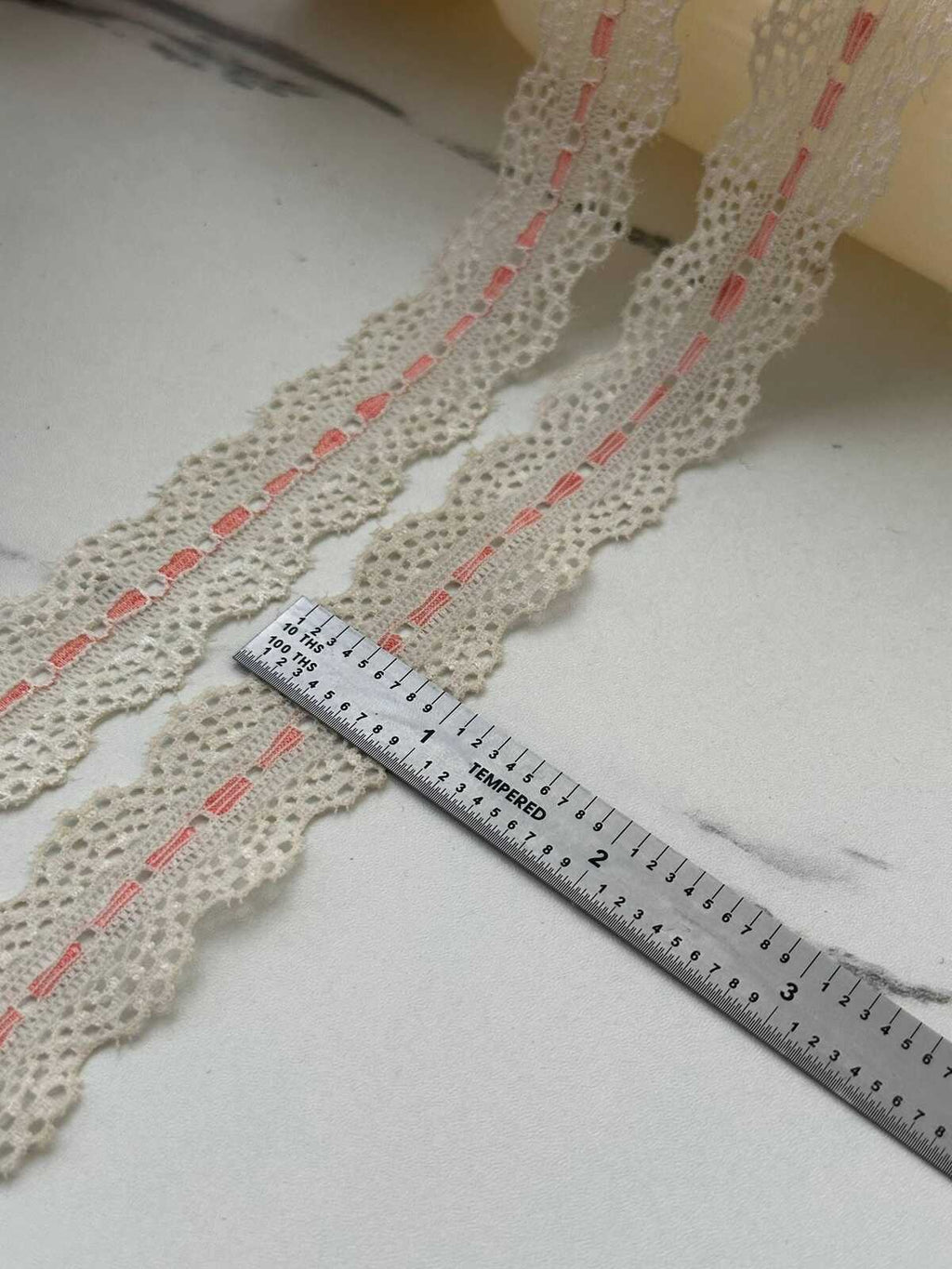 10Yds Stretch 1" Off-White Pink Faux Beading Ribbon Stretch Lace Wholesale