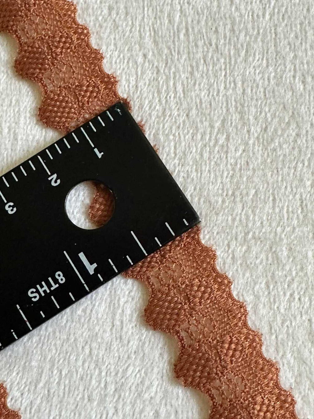 10yds Terracotta Brown Stretch Lace Trim: Dainty Floral Scalloped Edge (0.7" Wide) Retail Wholesale