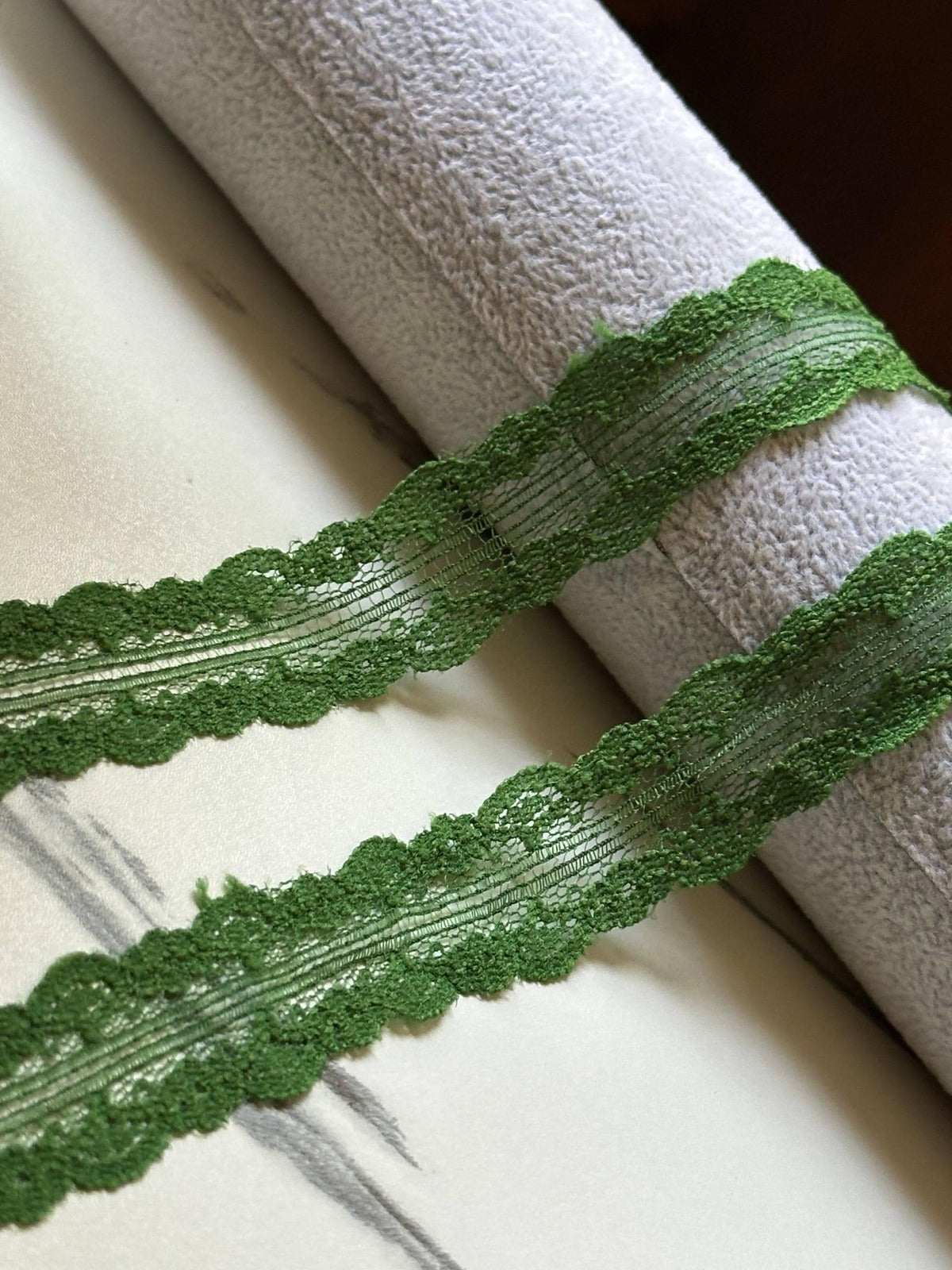 10yds  Forest Christmas Green Splitable Non-Stretch Lace Trim by the Yard, Dual Edge Narrow Ribbon for Crafts, 0.75", Retail Wholesale Bulk