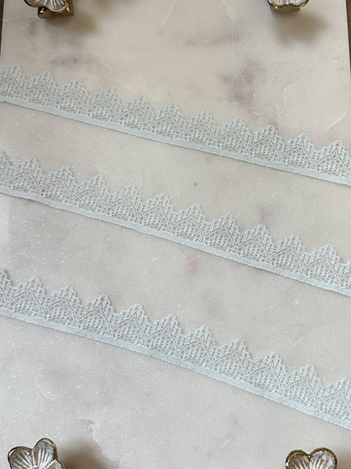 10yds Soft Pale Ice Blue Crown Scalloped Stretch Lace Trim by the Yard, Narrow Elastic Ribbon for Coquette Crafts, 0.85", Retail Wholesale