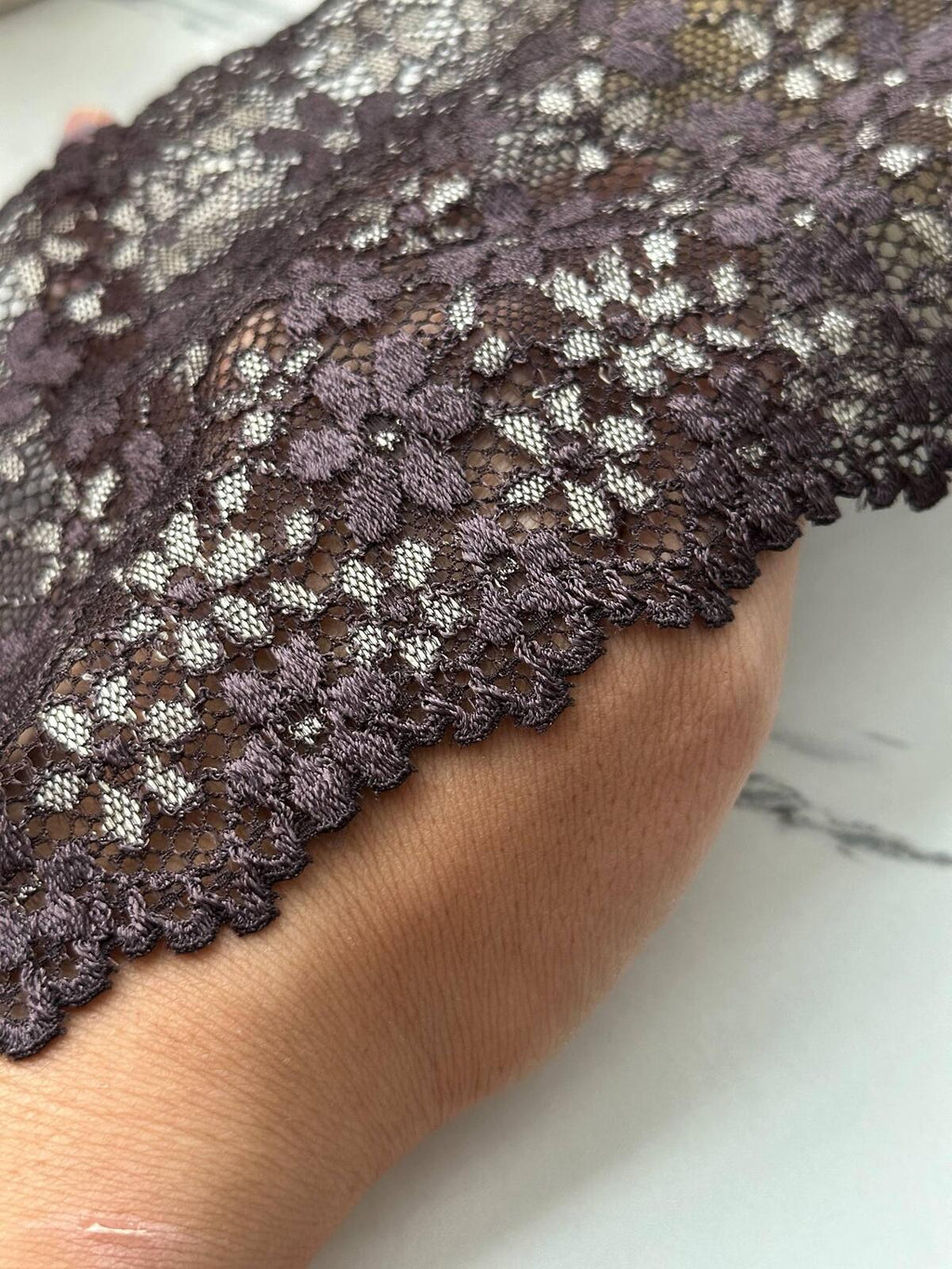 1Yd Stretch 5" Dark Plum Purple Floral Scalloped Wide Stretch Lace Trim