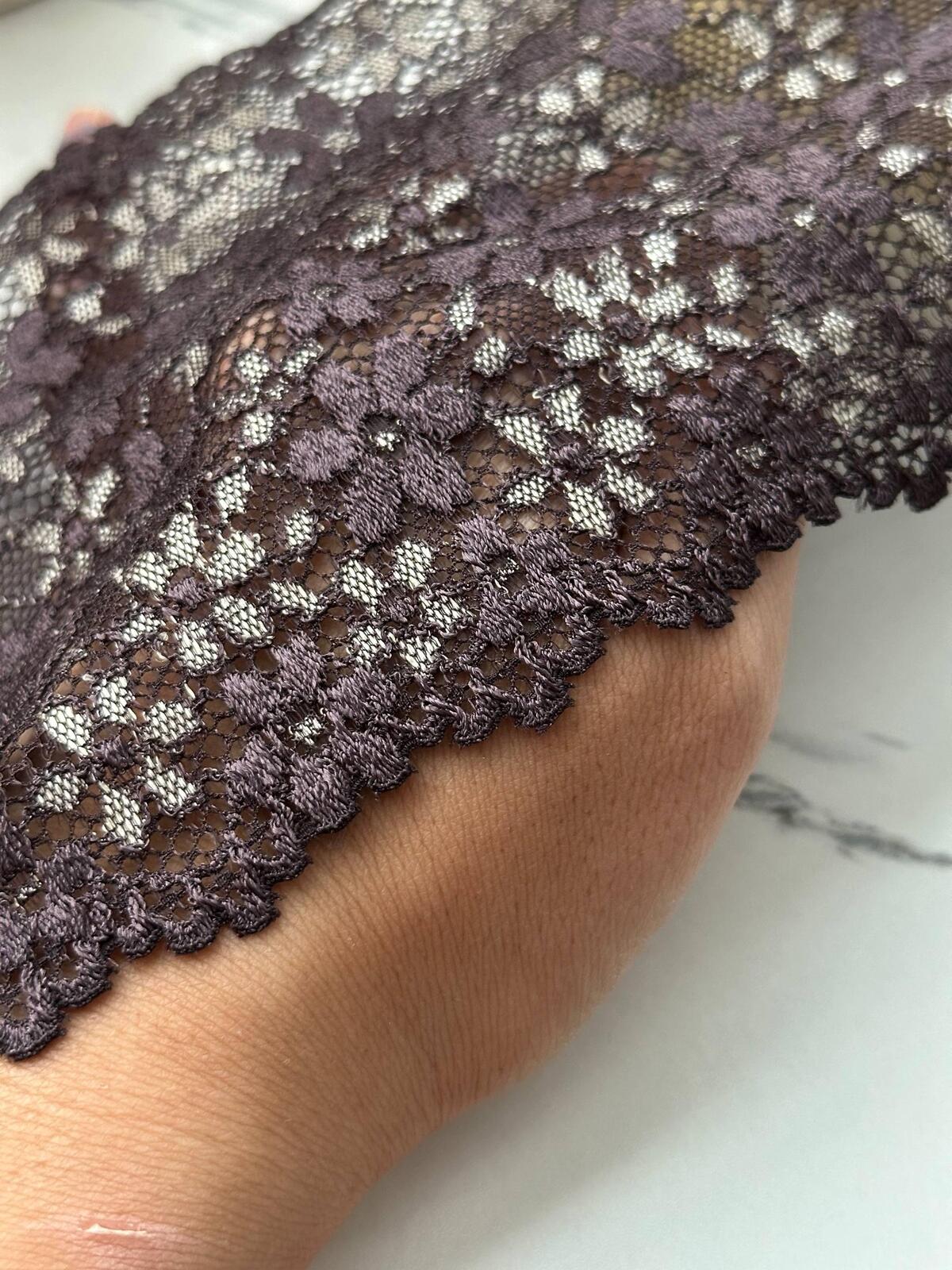 1Yd Stretch 5" Dark Plum Purple Floral Scalloped Wide Stretch Lace Trim