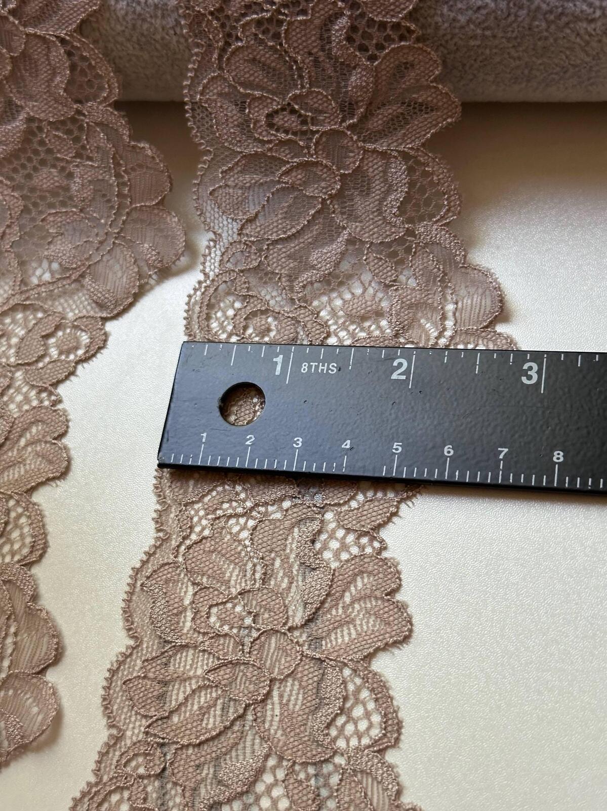 10yds Soft Oatmeal Beige Floral Wavy Stretch Lace Trim by the Yard, Scalloped Elastic Ribbon for Coquette Crafts, 2.8"Retail Wholesale Bulk