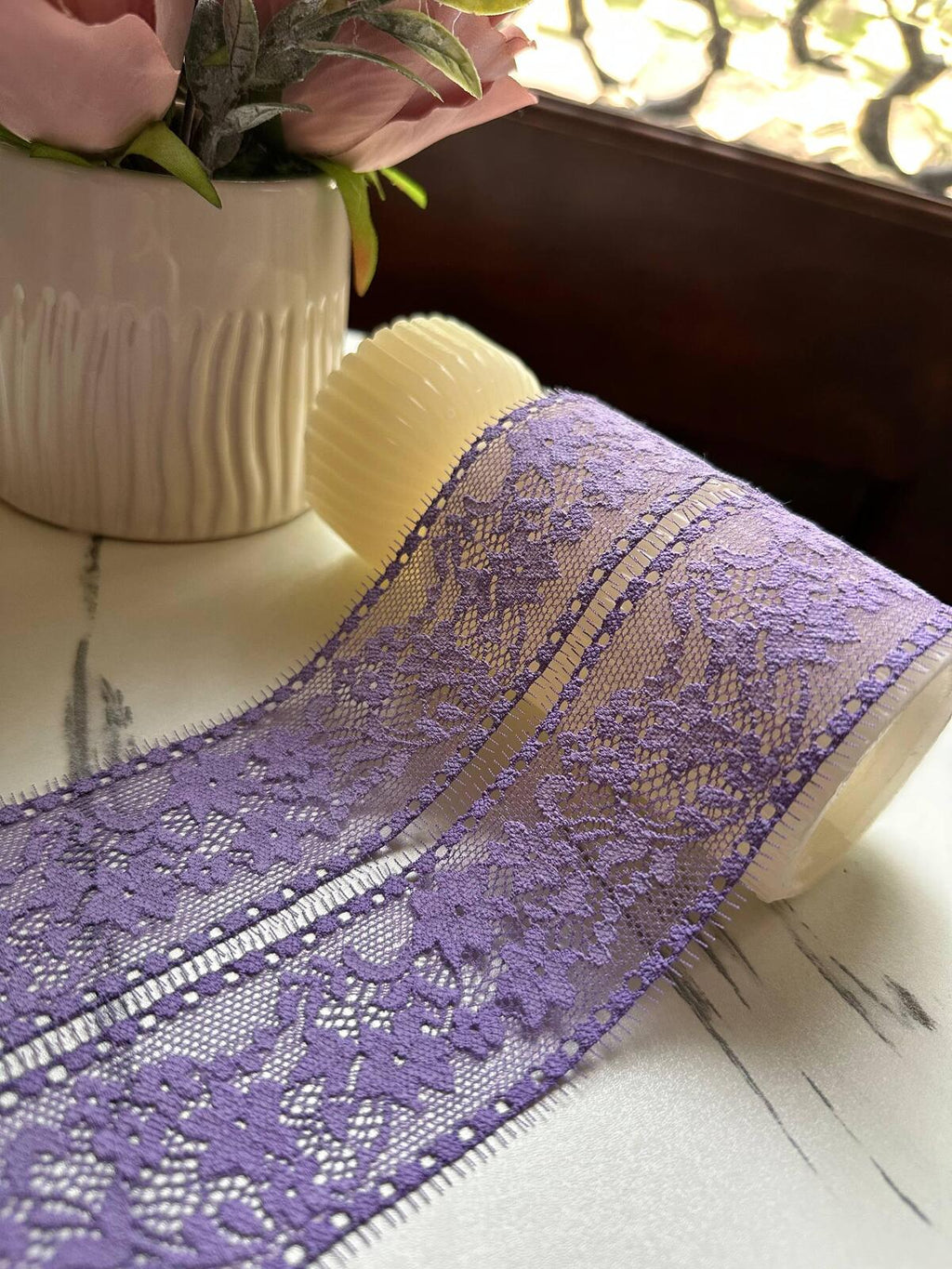 10yds Dusty Lavender Purple Floral Stretch Elastic Lace Trim Eyelash Fringe Straight Edge Galloon for Lingerie Underwear sewing Crafts 1.75"