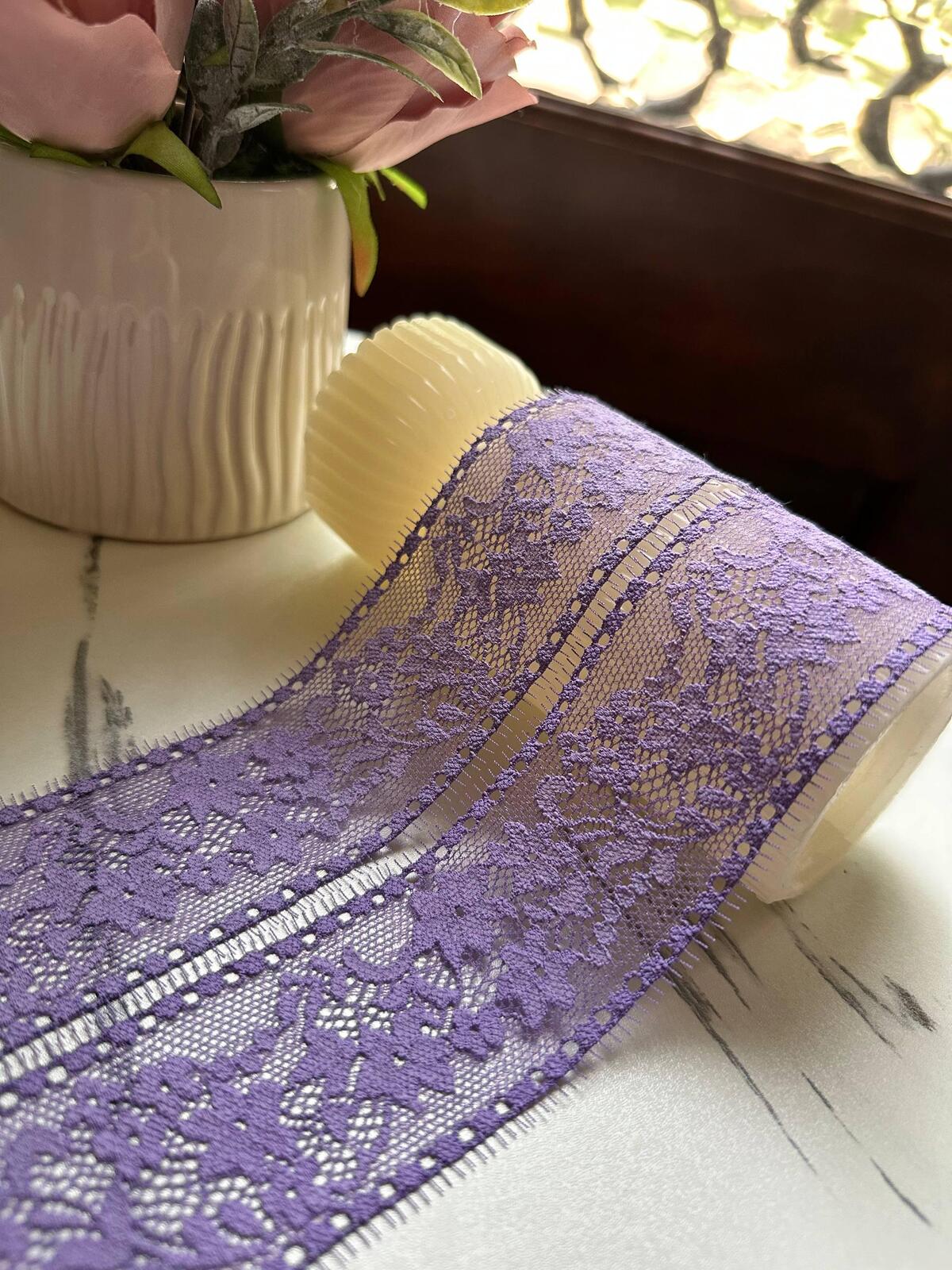 10yds Dusty Lavender Purple Floral Stretch Elastic Lace Trim Eyelash Fringe Straight Edge Galloon for Lingerie Underwear sewing Crafts 1.75"