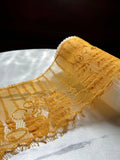 Mustard Yellow Chantilly Eyewinker Eyelash Lace Trim 3.3 Yards Piece, Floral Striped Sheer Galloon Border for Lingerie Bridal, 4.5"