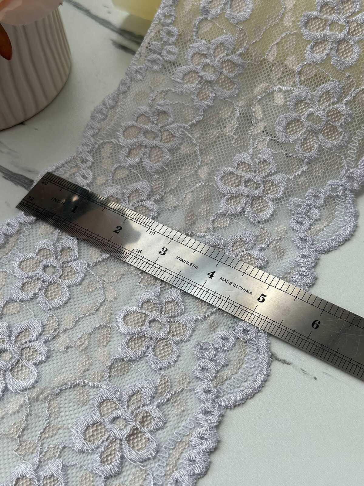 1Yd Stretch 5.5" Muted Lavender Floral Embossed Stretch Lace Trim Wholesale
