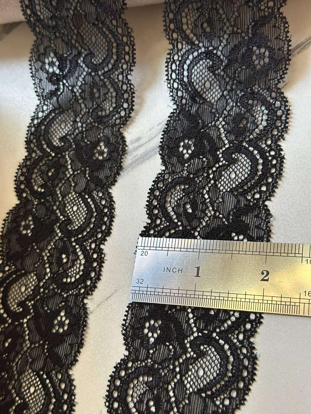 Black Floral Stretch Lace Trim, 2" Elastic Ribbon, Bulk Clearance Coquette Y2K Lace, Lingerie Lace, DIY Sewing, Retail Wholesale