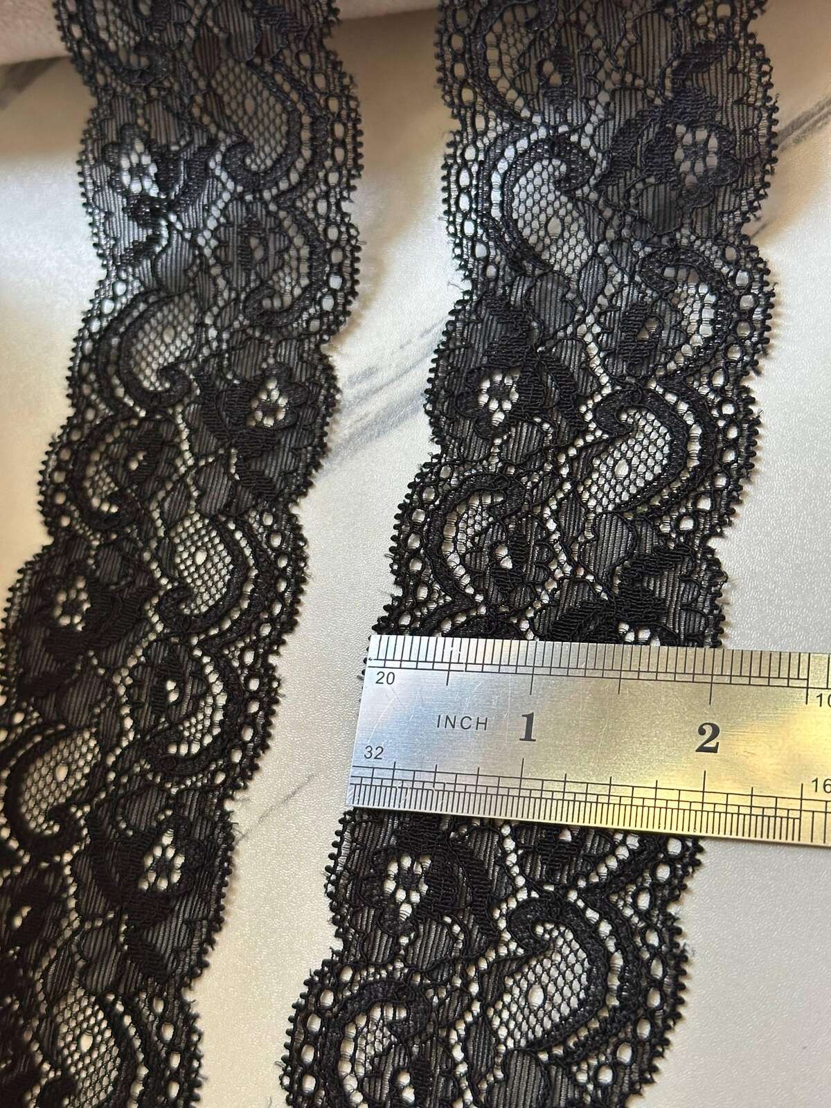 Black Floral Stretch Lace Trim, 2" Elastic Ribbon, Bulk Clearance Coquette Y2K Lace, Lingerie Lace, DIY Sewing, Retail Wholesale