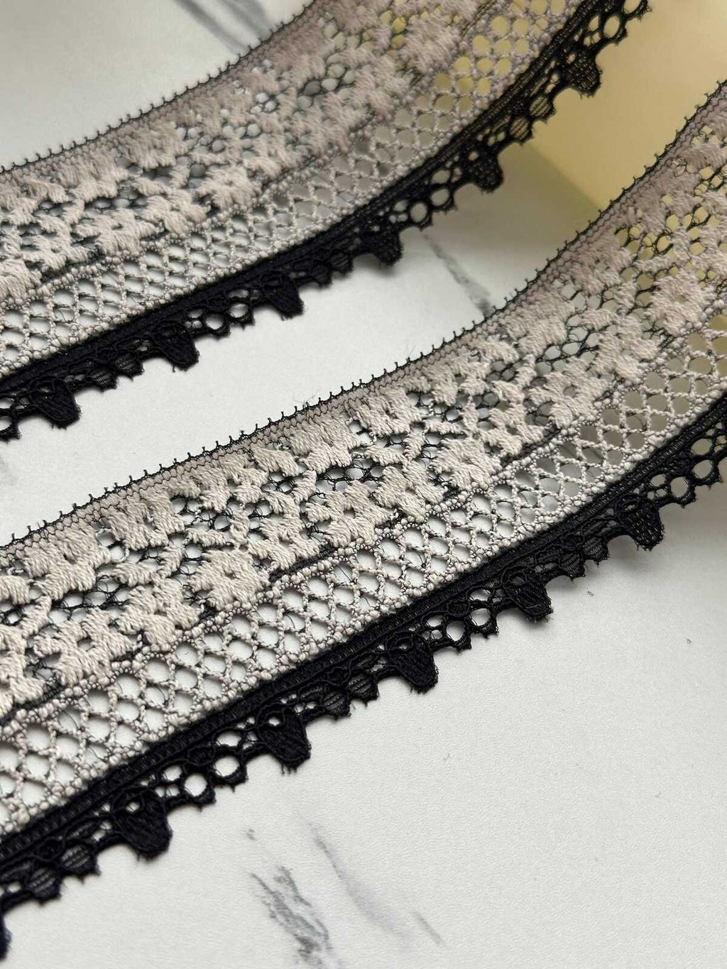 6Yds Stretch 2" Black Off-White  Two Tone Unique Floral Mesh Stretch Lace Trim