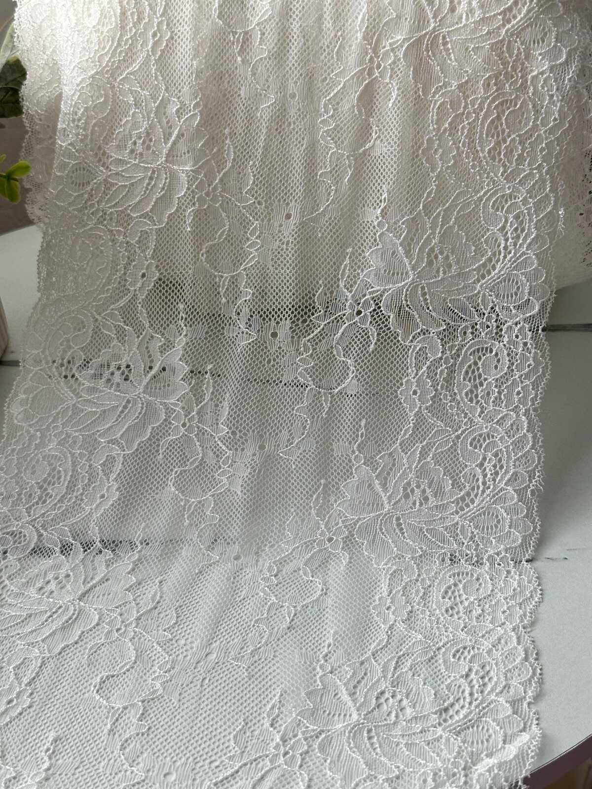 3Yds Soft Stretch 8" French White Floral Scalloped Wide Stretch Lace Wholesale
