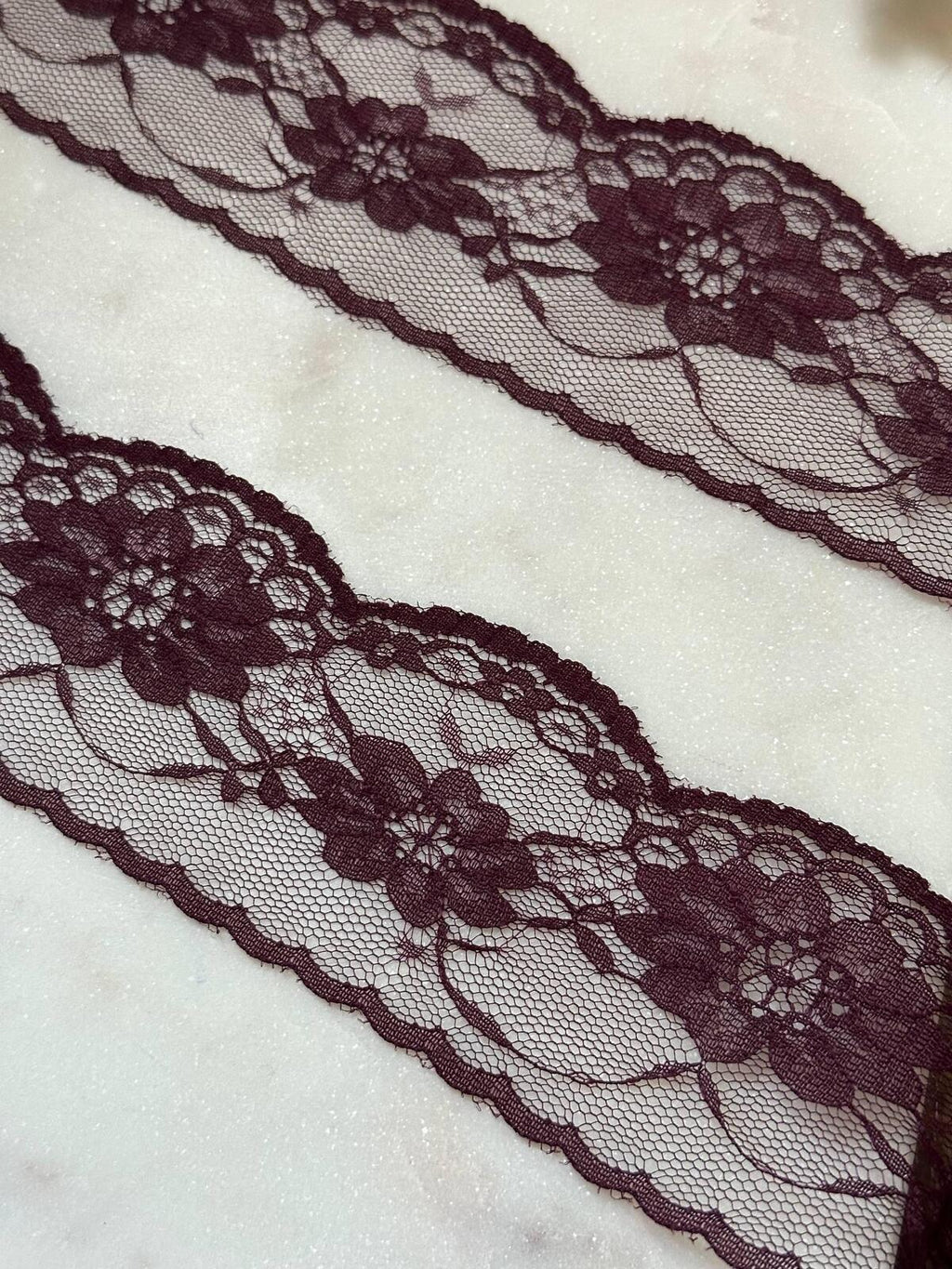 10yds Burgundy Floral Lace Trim by Yard, Non Stretch Drape Ribbon, Soft Skin Friendly Coquette Craft Supply, 2", Retail Wholesale Bulk