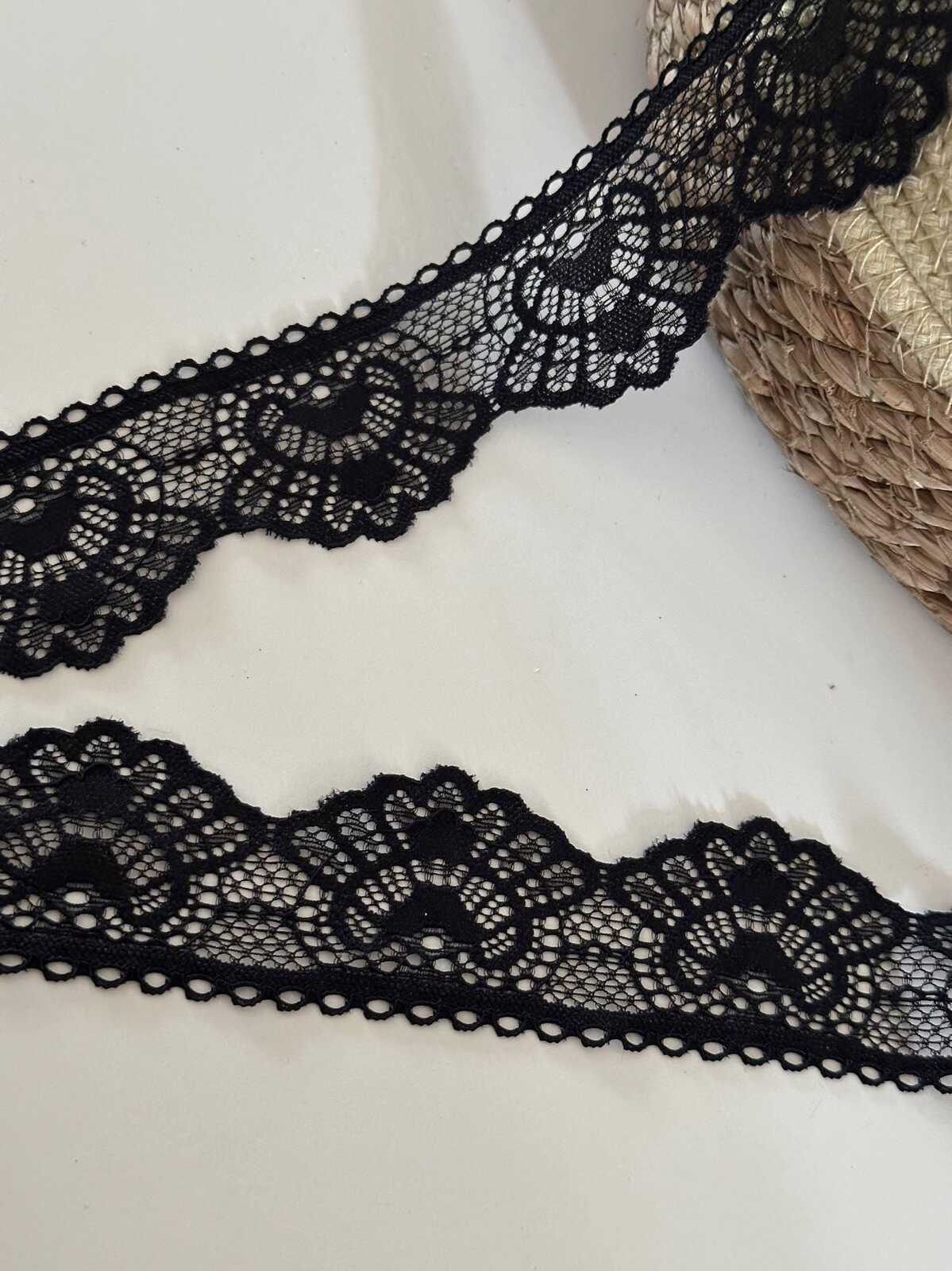 10yds Black Scalloped Stretch Lace Trim, 1.5" Elastic Ribbon, Bulk Clearance Coquette Y2K Lace, Lingerie Lace, DIY Sewing, Retail Wholesale