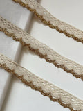 10yds  Cotton Lace Trim with Gold Edge by Yard, 0.7" Openwork Ribbon, Metallic Scalloped Border, Coquette Craft  DIY Sewing Retail Wholesale
