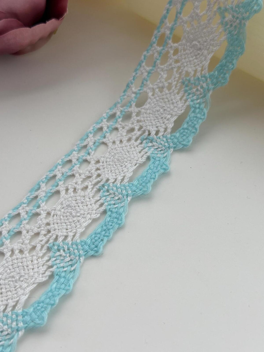 3Yds Non-Stretch 1.5" Light Blue White Cotton Crochet Scalloped Lace Wholesale