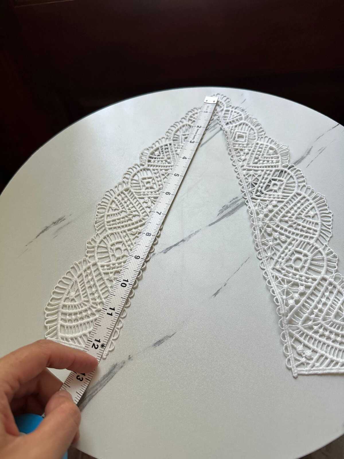 Cream White Geometric V-Neck Guipure Lace Collar Applique, Symmetrical Detachable Embroidered Neckline for Dress Sewing, 12"x2.7"