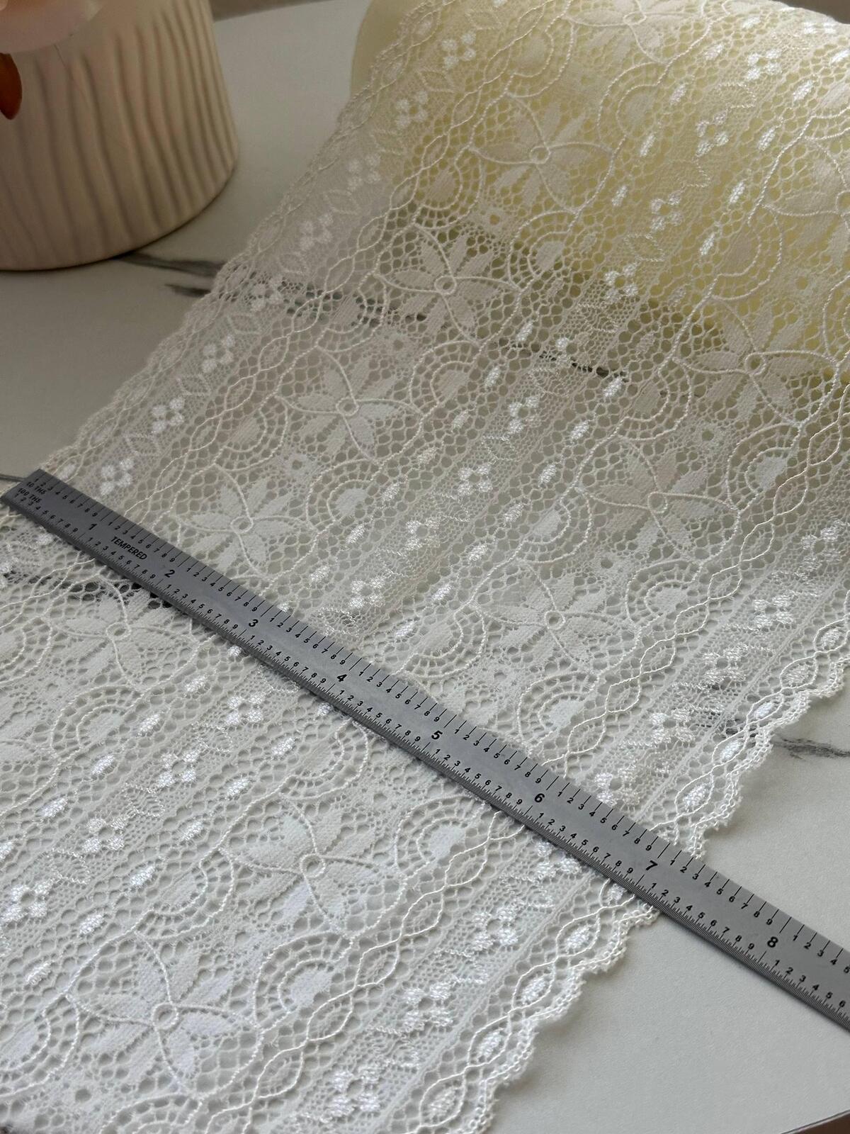 3Yds Stretch 7.2" French Off-White Floral Wide Stretch Lace Trim Wholesale