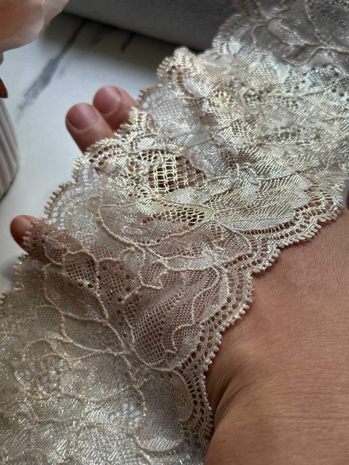3yds Gold Metallic Floral Stretch Lace Trim, 3.5" Shimmer Ribbon, Bulk Clearance Coquette Y2K Lace, Lingerie, DIY Sewing, Retail Wholesale