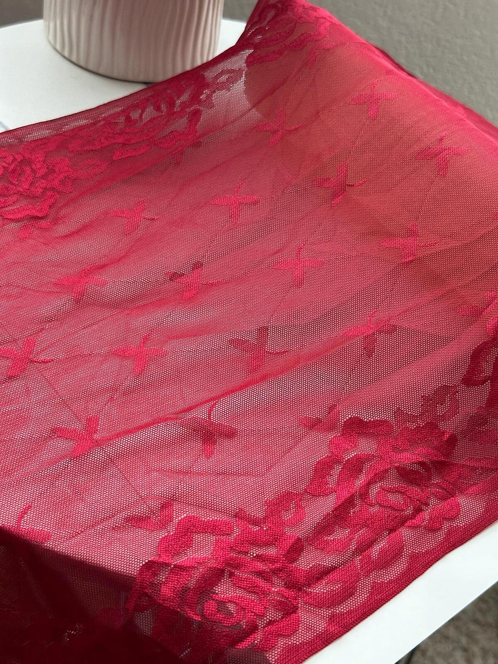2Yds Stretch 11.6" Crimson Red Floral Cross Mesh Elastic Lace Trim Wholesale