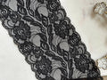 Classic Black Floral Wide Stretch Lace Trim by the Yard, Scalloped Elastic Ribbon for Coquette Crafts, 5.5", Retail Wholesale Bulk
