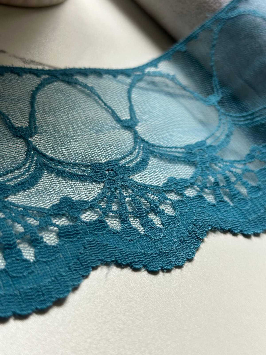 Ultra Soft Deep Teal Blue Scalloped Non-Stretch Lace Trim by the Yard, Wide Tulle Net Ribbon for Sewing Crafts, 4", Retail Wholesale Bulk