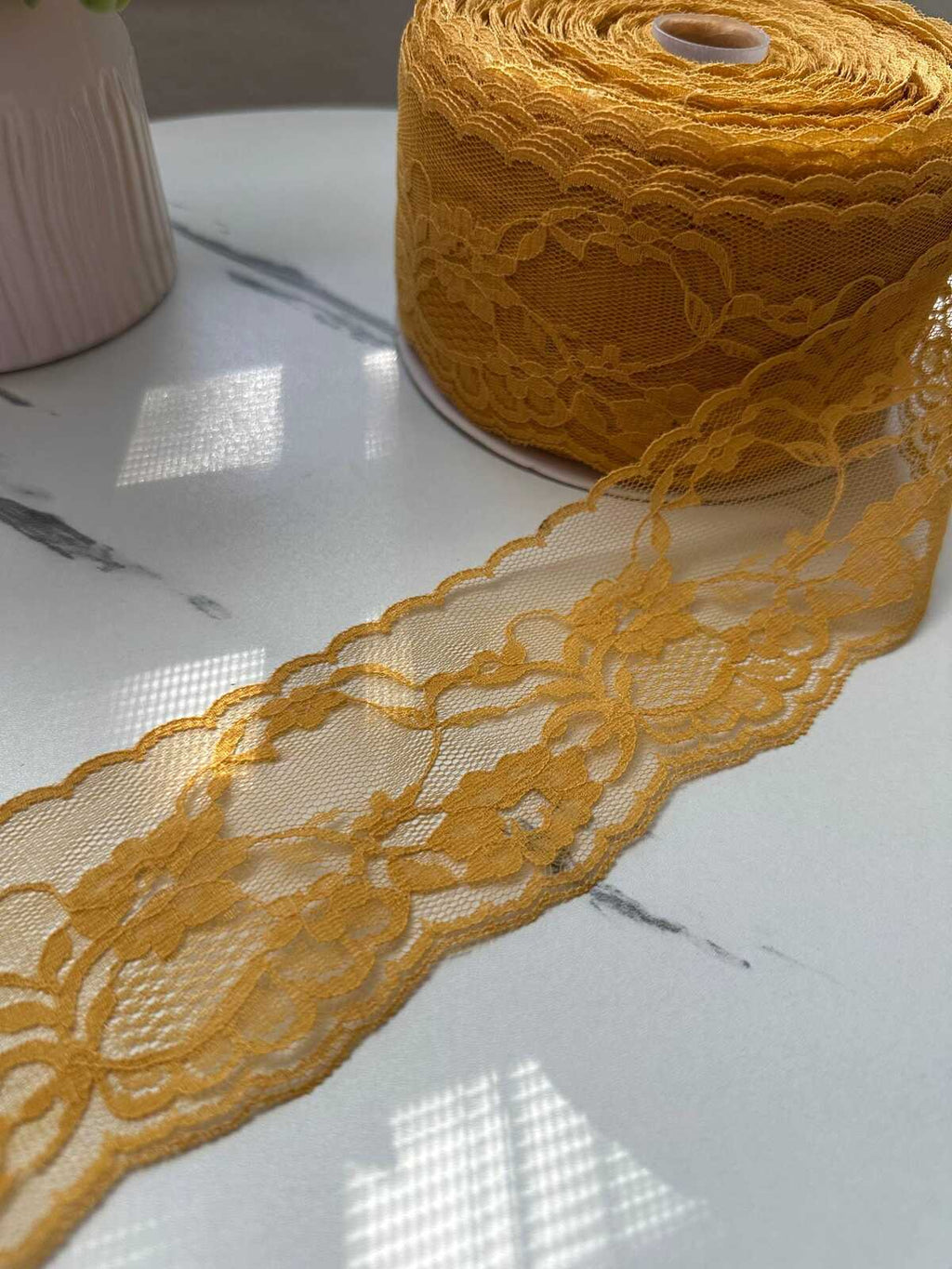 10Yds Non-Stretch 2.65" Mustard Gold Yellow Floral Scalloped Lace trim Wholesale