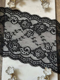 Black Floral Wide Slight Stretch Lace Trim, Gentle Elastic Ribbon, Coquette Craft Supply, 7.5", Retail Wholesale Bulk