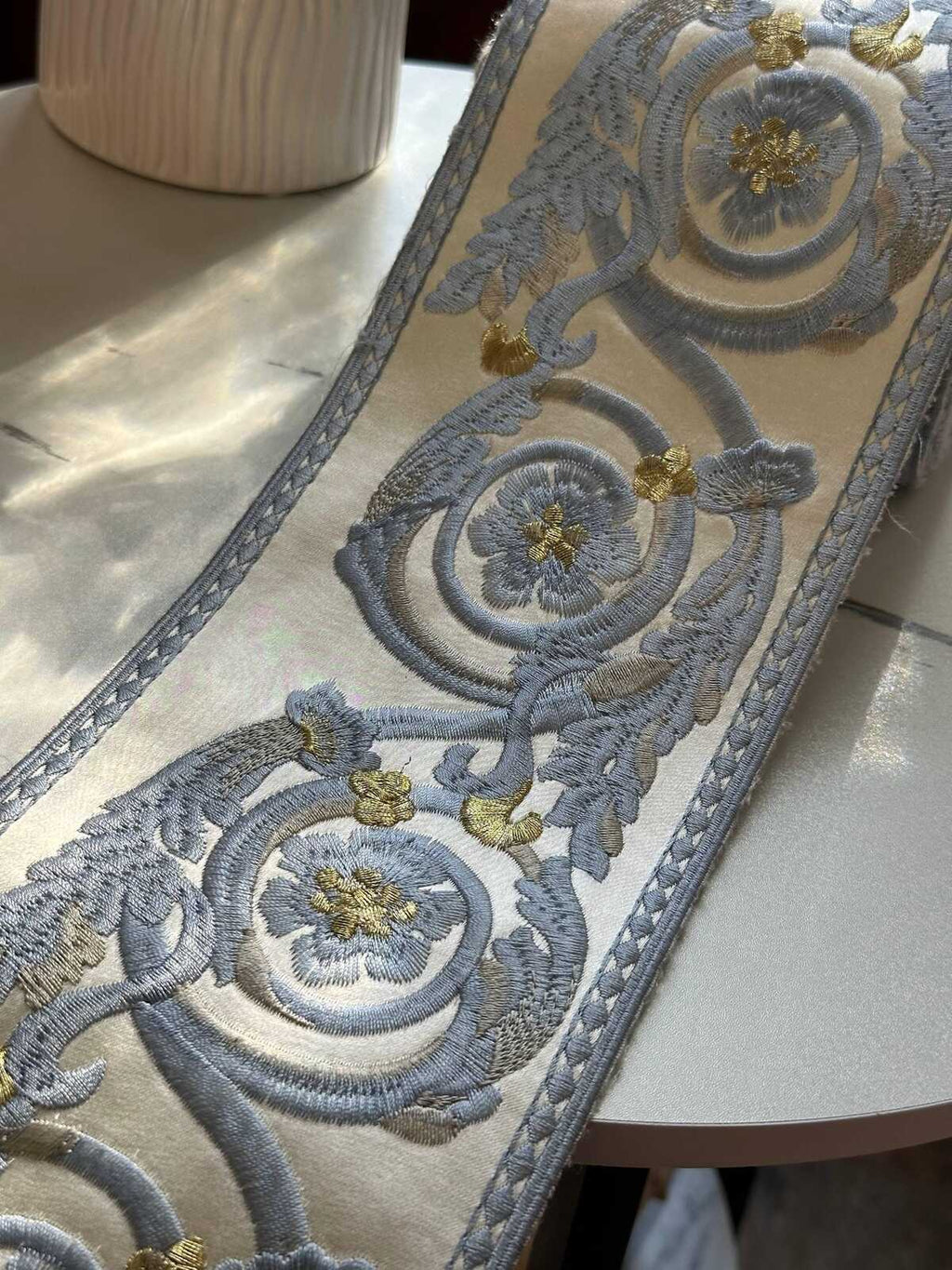 Light Blue Floral Jacquard Ribbon, 4.5" Heavy Trim, Bulk Clearance Coquette Y2K Lace, Dress Border, DIY Sewing, Retail Wholesale