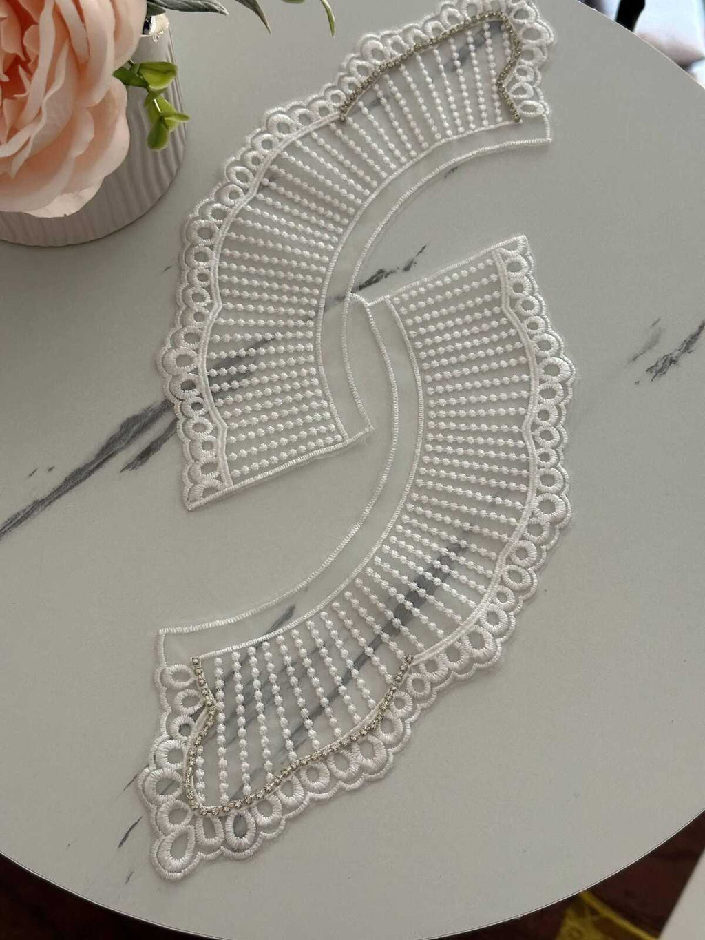 1 Pair Rhinestone Lace Collar, 2.5" Beaded Applique, Bulk Clearance Coquette Y2K Lace, Garment Trim, DIY Sewing, Retail Wholesale
