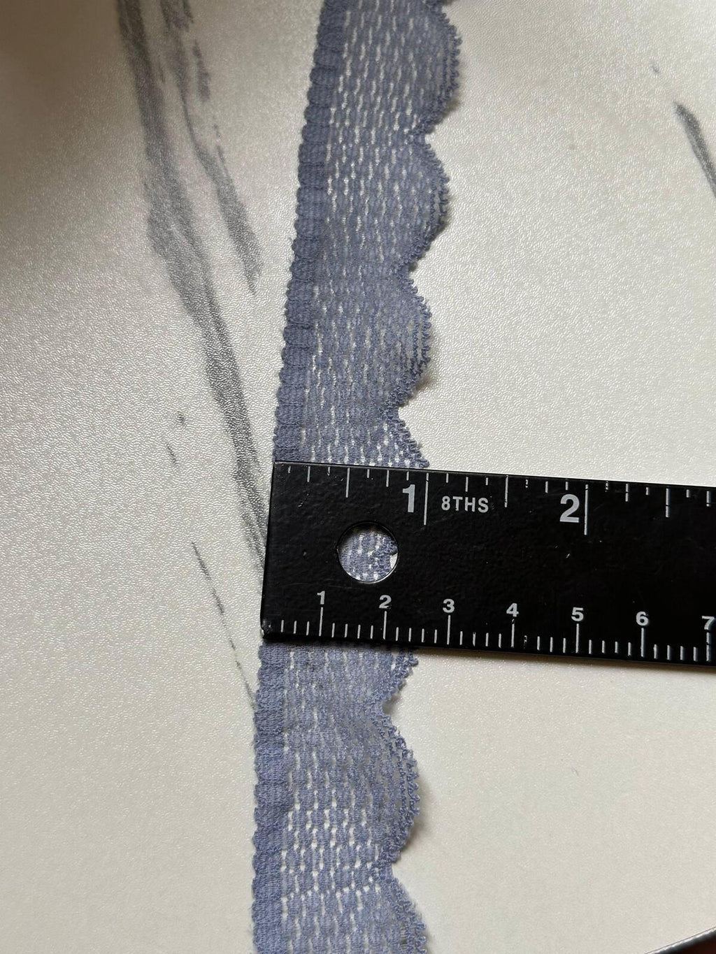 10yds Dusty Slate Blue Gray Point d'Esprit Dot Stretch Elastic Lace Trim Symmetrical Double Scalloped Narrow Ribbon for Lingerie Crafts, 1"